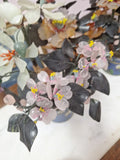 2 Hand Painted Japanese Flower Pots With Artificial Flowers With Jade 3.5" Diam