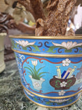 Hand Painted Japanese Flower Pot With Artificial Flowers With Jade 19.5" Tall