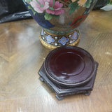 Pair Of Metalic Floral Vases with wooden custom bases perfect condition