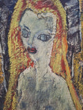 1960's Nude Girl Mid Century Modern Painting Signed Caster