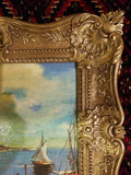 Framed Painting On Canvas Of Mediterranean Coastal Scene (Possible Greece)
