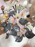 2 Hand Painted Japanese Flower Pots With Artificial Flowers With Jade 3.5" Diam